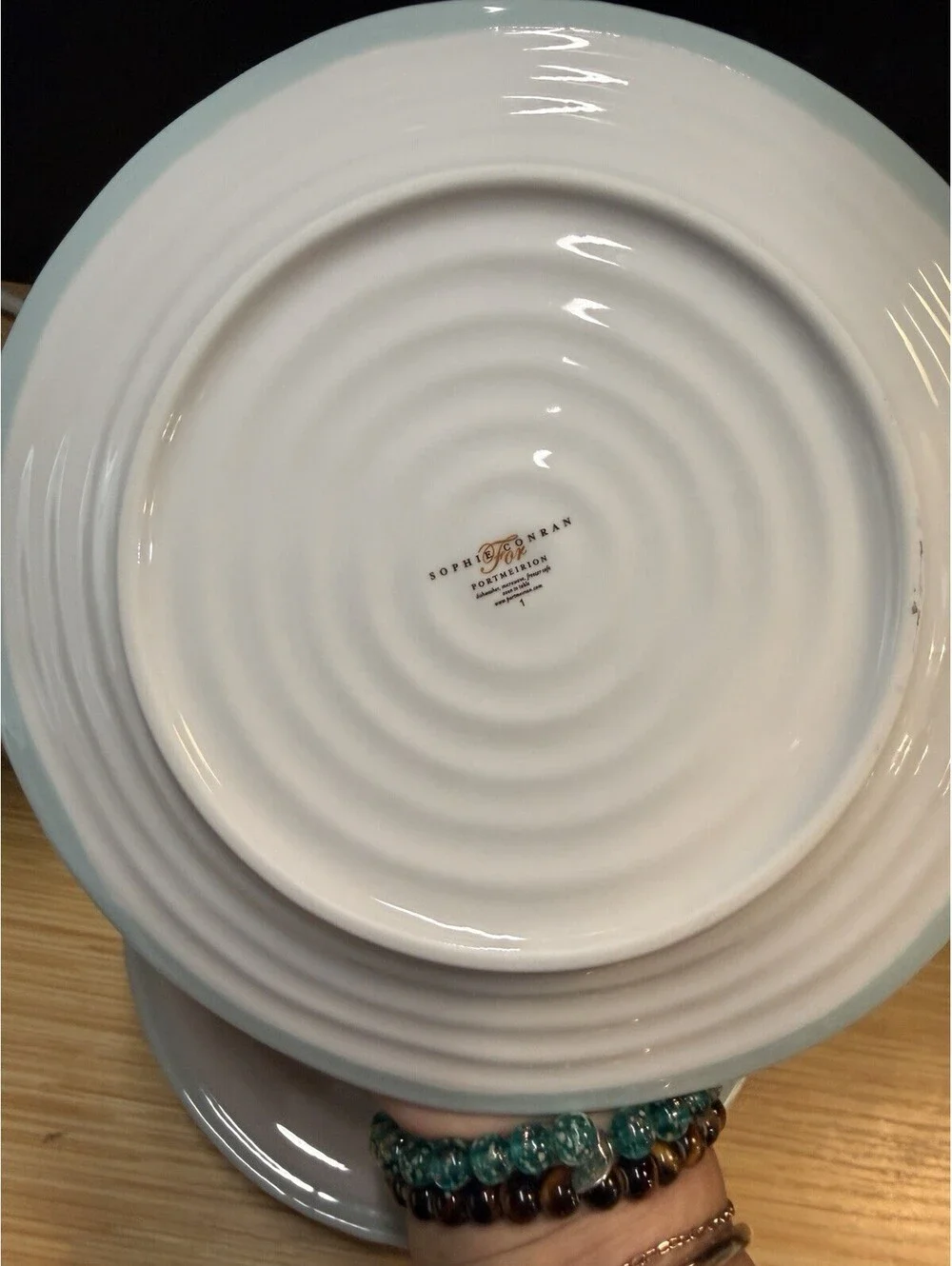 Portmeirion Sophie Conran White Teal Blue Jumbo Cup & 4 Saucers *